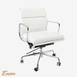 White office chair with soft pad cushions and chrome base