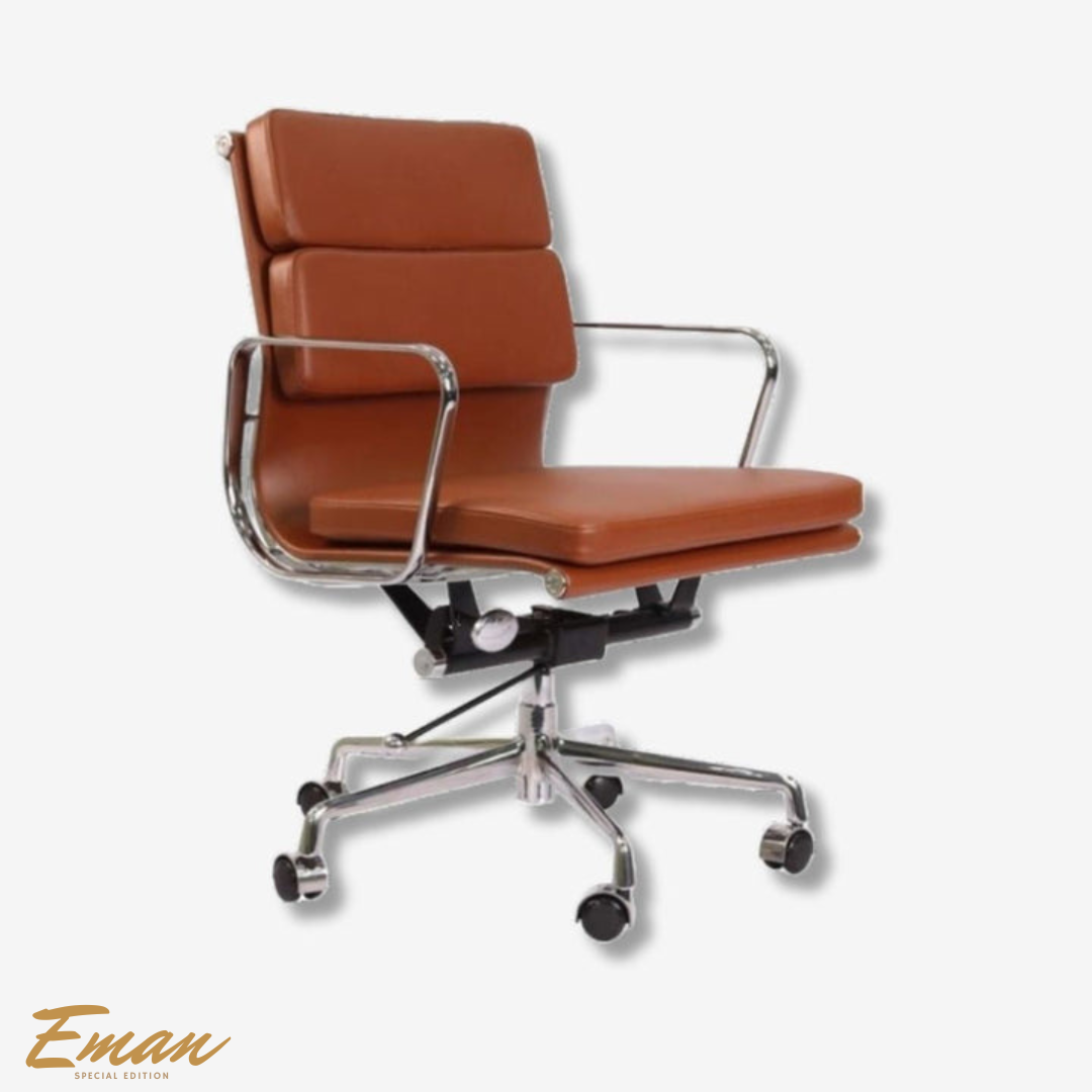 my-house-of-furniture-eames-office-chair-219-tan-brown-side. Side view of My House of Furniture Eames office chair EA219 high back soft pad