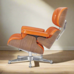 Charles Eames Lounge Chair and Ottoman in Camel Brown Leather with Walnut Veneer