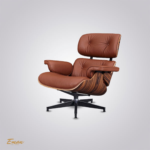 Close-up of Tan Brown Italian Leather and Rosewood Frame on Eames Chair Lounge Chair