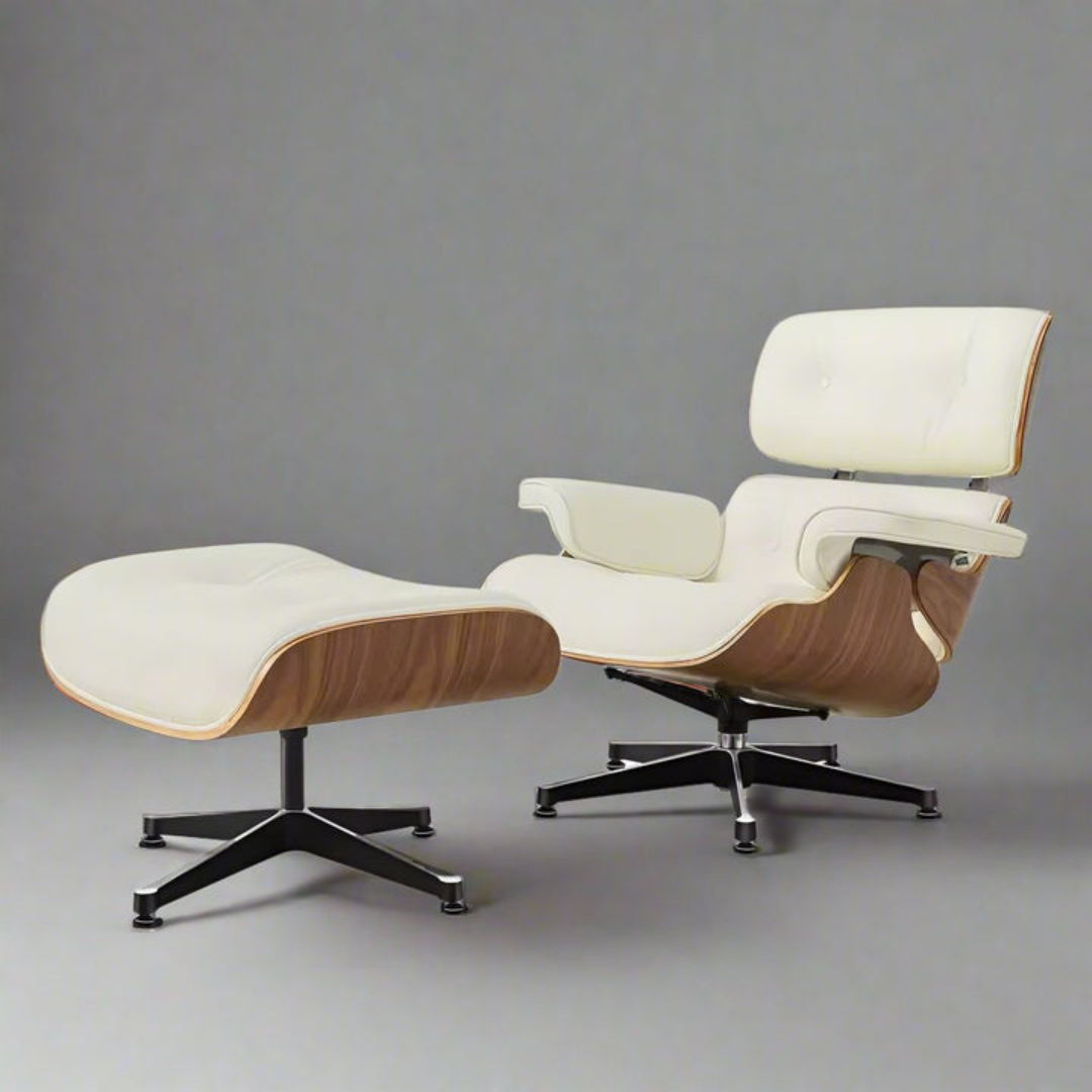 Eames Lounge Chair & Ottoman – Ivory White Leather, Walnut Wood (4) High-Quality Charles Eames Lounge Chair and Ottoman – Premium Ivory White Leather, Walnut Wood - Image 1