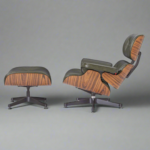 Close-up of waxy dark green leather on lounge chair Charles and Ray Eames