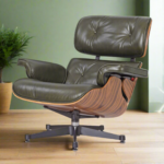 Side view of lounge chair Charles and Ray Eames showing ergonomic design