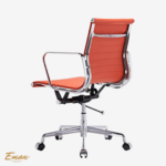 Eames Style Ribbed Thin Pad Desk Chair EA 117 – Orange Leather Low Back Replica - Image 3