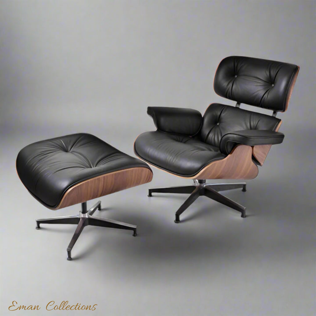 black-leather-eames-lounge-chair-walnut-wood Black Leather Eames Lounge Chair with Walnut Wood - Classic Mid-Century Modern Design