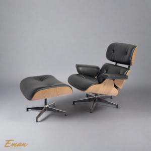: Reproduction Eames Lounge Chair and Ottoman in black leather with black ashwood frame