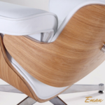 Eames Lounge Chair & Ottoman set in white leather and ash wood for comfort"