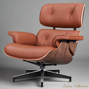 Side view of Tan Brown Eames Lounge Chair Replica and Ottoman in Walnut Wood – Mid-Century Modern Cha