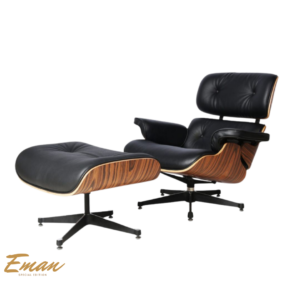 lounge Chair Charles Eames in black leather with rosewood wood shell and standard base Description: Classic Lounge Chair Charles Eames in black leather and rosewood finish. Designed for ultimate comfort and timeless elegance. A true mid-century masterpiece for modern interiors.