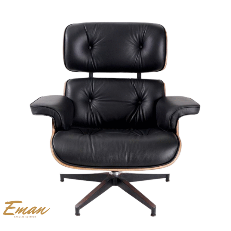 Black Charles Eames Lounge Chair with rosewood back and normal base