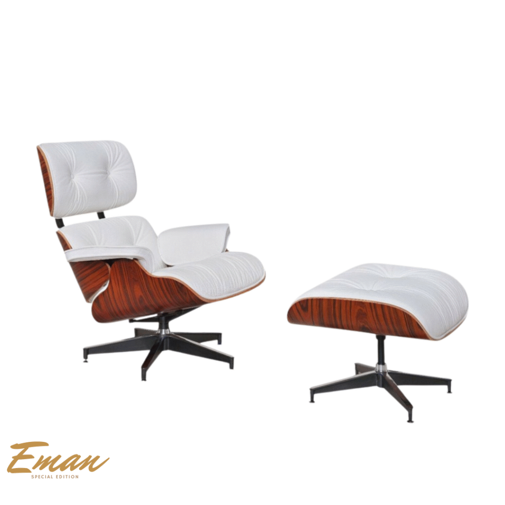 Eames Lounge Vitra Replica in Weiß – Walnuss Vitra Designklassiker